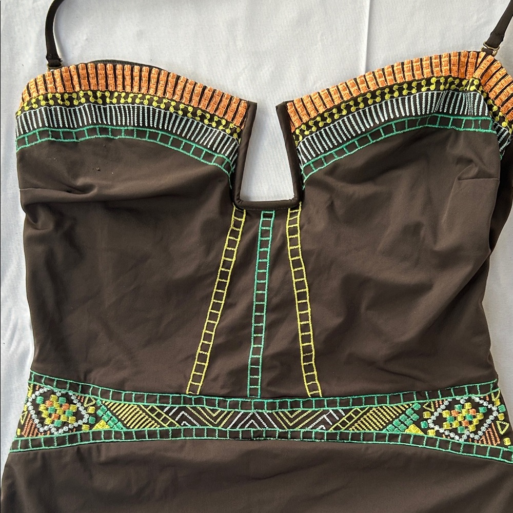 Nanette Lepore Brown with colorful details. Mayan Rivera One Piece Swimsuit - Picture 3 of 14